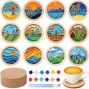 Posavasos de Madera Reciclada Hechos a Mano al por Mayor |   Diseño de Paisajes Coloridos |   Moradabad - Product Image 4