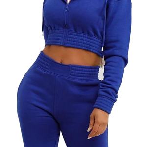 OEM Logo personnalisé Usine Vente en gros Grande taille Mode Crop Top Survêtement 2 Pièces Ensemble Solide Motif Court Longueur pour l'Hiver 2026 - Product Image 6