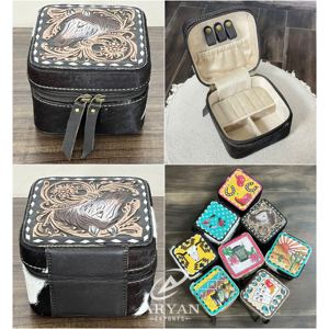 Wholesale Custom Logo Hairon Floral Tooled Leather Jewelry Box Organizer Mini <b>Travel</b> Jewelry <b>Case</b> for Necklace Earrings & Rings - Product Image 1