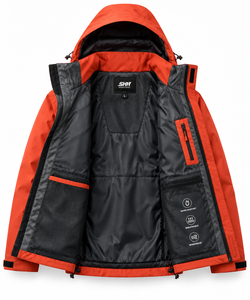 <b>Men</b>’s Orange Hooded <b>Rain</b> <b>Jacket</b> <b>Lightweight</b> Outdoor Shell Windbreaker with Mesh Lining Zip Pockets Adjustable Cuffs Custom OEM - Product Image 5