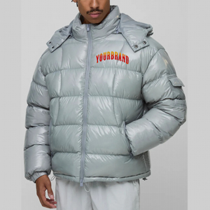 New Style Customized Men's Canvas Bomber Puffer <b>Jacket</b> <b>Waterproof</b> <b>Winter</b> Quilted Bubble Padding 100% Polyester Outdoor Front Log - Product Image 1