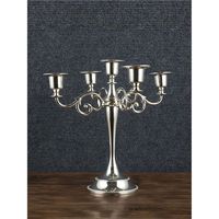 Candélabre de luxe à 5 bras en argent, porte-bougie en métal orné, support élégant et haut pour bougies coniques, idéal pour centre de table de mariage et décoration de table à domicile