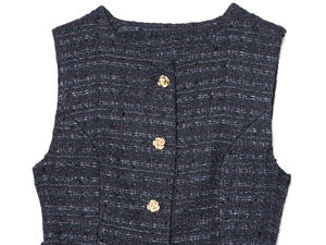 Chaleco de Tweed Azul para Mujer, Nuevo, Elegante, con Cinturón de Hebilla Metálica, Cuello Redondo, Botones, Estilo Casual - Product Image 3