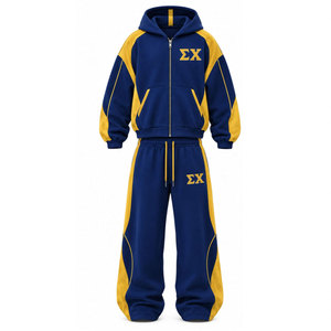 Sigma Chi Blue Gold Tracksuit <b>Hoodie</b> Pants Set Unisex Casual Full <b>Zip</b> Sweatshirt With Drawstring <b>Pockets</b> 1855 Print - Product Image 2