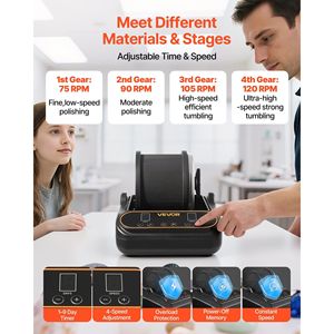 Polisseuse à tambour rotatif 4 vitesses avec minuterie 1 à 9 jours, capacité 1 lb, fonctionnement silencieux, moteur à entraînement direct, tambour en TPU, couvercle de réduction du bruit en PC - Product Image 4