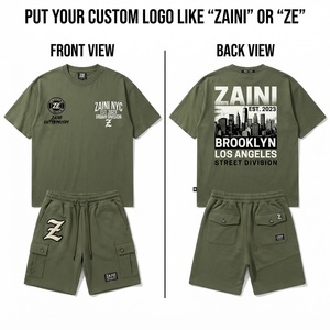 ZAINI Mens Premium 280 GSM 100% Polyester Breathable Jersey T-Shirt <b>Short</b> <b>Set</b> Embossed Logo Summer Casual Two-Piece - Product Image 1
