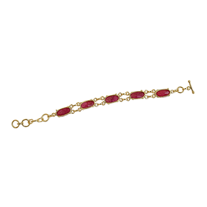 Pulsera de Latón Reciclado Sostenible, Chapada en Oro de 18K, con Gema Roja Ovalada Facetada, Joyería Elegante para Mujer - Product Image 2