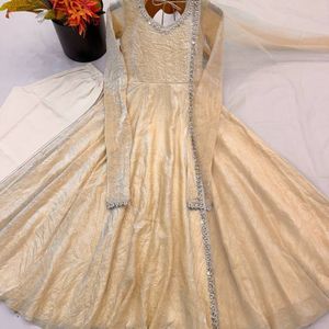 omens Fully Stitched Doremon Crush Gown Set with Real Mirror Work Lace Border Butterfly Net Dupatta Heavy Micro Cotton Pant Read - Product Image 2