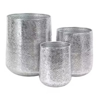 Juego de Macetas Modernas de Metal con Acabado Plateado Texturizado, Contenedor para Plantas Verdes de Interior, Maceta de Diseño Minimalista