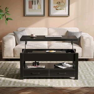 Modern Vintage Rustic Wooden Lift-Top <b>Coffee</b> <b>Table</b> with Hidden Storage and Open Side Shelf <b>for</b> Living Room Apartment - Product Image 1