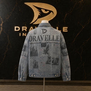 Chaquetas vaqueras gris azulado con estampado de periódico, estilo holgado unisex, Cyber Y2K, con logo personalizado, de fábrica. - Product Image 2