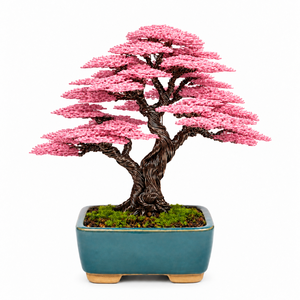 Árbol Bonsái Morado Hecho a Mano con Alambre Metálico y Maceta Rectangular de Porcelana - Product Image 3