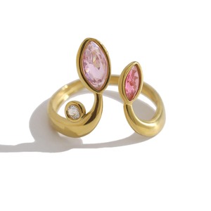 Best-selling Stainless Steelin Luxurious Style <b>Rings</b> Featuring Fashionable Leaf-shaped Inlay with Zirconia <b>Adjustable</b> <b>Ring</b> - Product Image 2