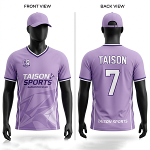 Maillot de badminton pour homme 165 GSM respirant en polyester interlock bleu clair avec panneau contrastant et logo personnalisé par transfert thermique - Product Image 6