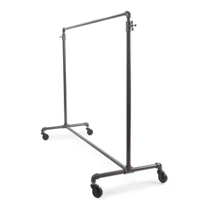 Industrial Metal Clothing Rack with Telescopic Rod and Casters for <b>Wardrobe</b> Use Single Tier <b>Portable</b> Design - Product Image 1