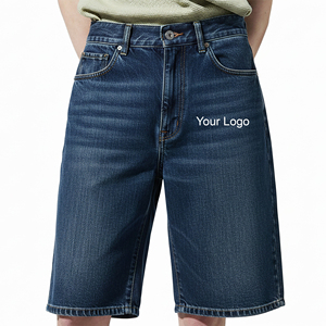 Pantalones Cortos de Mezclilla Sólidos con Logotipo Bordado Personalizado, Estilo Casual, Largos, para Hombre, Transpirables, Azul Deslavado, 100% Algodón - Product Image 1