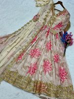 Anarkali Premium en Soie Russe, Salwar Kameez avec Broderie de Sequins, Bordure en Dentelle, Dupatta Fantaisie pour Femme, Matériaux Recyclés pour Mariage