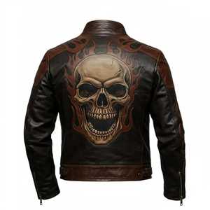 Chaqueta de Cuero Genuino de Primera Calidad para Hombre con Parche Bordado Personalizado, Diseño de Alta Demanda - Product Image 1