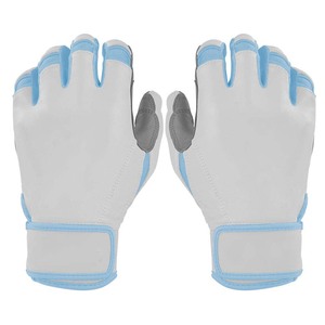 Light Blue White Leather Batting Gloves Padded <b>Hook</b> And Loop Closure Unisex Adult Training - Product Image 1
