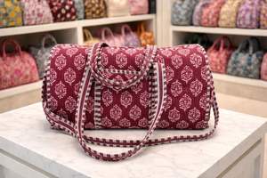 Hermosa Bolsa de Lona Roja Le Souvenirs con Estampado Floral Hecha a Mano, Correa Desmontable, Duradera, Ecológica, de Gran Capacidad, Deportiva - Product Image 3