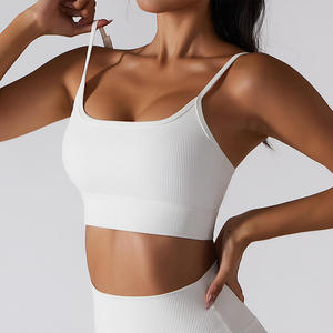 White Plaid Breathable Quick Dry Racerback Sports Bra <b>Crop</b> <b>Top</b> with Medium <b>Support</b> for Women Yoga Workout - Product Image 1