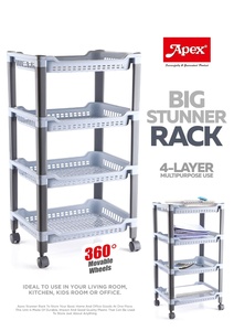 Anax 4 Tier Plastic Stunner Storage <b>Rack</b> with Wheels Multifunctional Organizer Modern Floor Type for Kitchen - Product Image 2