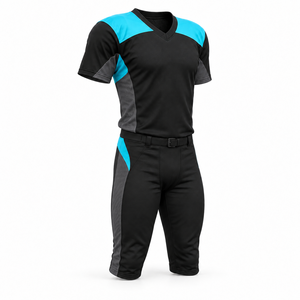 Black and Aqua 12 Panel American Football Uniform Set Without Padding and Curved Shoulder Yokes - Product Image 3