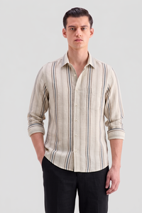 Camisas de Lino/Algodón a Rayas Poppy para Hombre, Marca Enovate, Doble Botonadura, Transpirables, Casuales de Verano, Manga Larga, ODM - Product Image 2