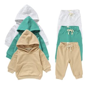 Conjuntos de ropa para niños Color sólido Sudaderas con capucha de manga larga personalizadas y pantalones de chándal Conjunto Otoño Invierno Unisex Niños Conjuntos de Sudadera con capucha para bebés - Product Image 6