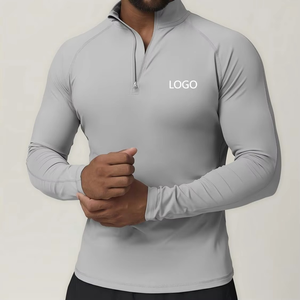 Camiseta Deportiva de Manga Larga para Hombre, de Secado Rápido, Transpirable, Cuello Redondo, con Cierre de 1/4, Spandex, Poliéster, Corte Regular, Ecológica, Lisa - Product Image 6