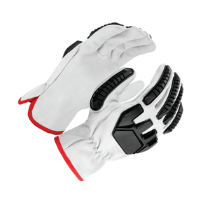 Gants de sécurité en cuir avec pointes des doigts antidérapantes à motif de pneu de tracteur, manchette droite, bordure rouge, usage général - Product Image 4