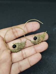 Women's Brass Natural Stone Hoop <b>Earrings</b> | Black Onyx Beaded Gold Plated <b>Earrings</b> Multicolor Gemstone Statement <b>Earrings</b> - Product Image 3