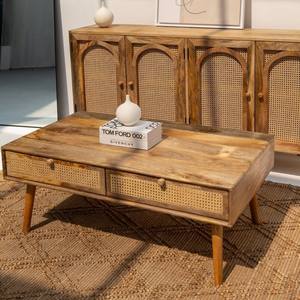 Vandana Astra Elara Rattan-Drawer Wooden <b>Coffee</b> <b>Table</b> for Modern Living Room Interiors - Product Image 3