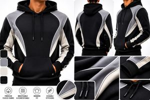 Sudadera con Capucha para Hombre, Diseño Color Block, Manga Raglán, Informal, Transpirable, Holgada, de Forro Polar, para Invierno, ODM - Product Image 3
