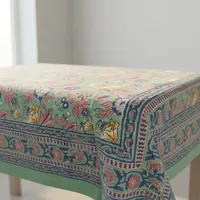 Nappe rectangulaire en coton imprimé à la main, motif floral traditionnel, lavable, écologique, durable, décoration intérieure