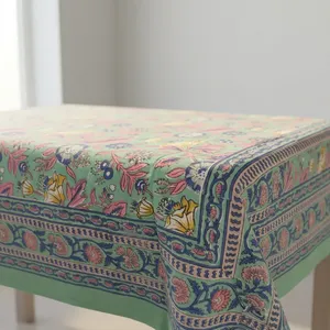 Nappe rectangulaire en coton imprimé à la main, motif floral traditionnel, lavable, écologique, durable, décoration intérieure - Product Image 2