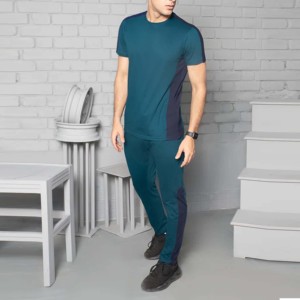 Ensemble de jogging d'hiver pour homme, bleu, col rond, sans manches, couleur unie, sportif, anti-transpiration, coupe régulière, longueur intégrale, 100% coton - Product Image 3