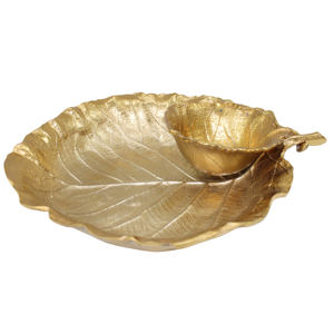 Bandeja Redonda Única con Forma de Hoja y Pequeño Recipiente para Frutos Secos, Acabado en Níquel Dorado Brillante, Plato para Servir Frutas, Decoración de Mesa, Hecho a Mano - Product Image 6