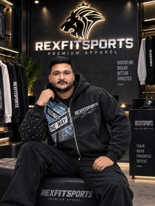 REXFITSPORTS 2026 Sweat-shirt à capuche entièrement zippé noir personnalisé, veste streetwear graphique, molleton de coton premium, vente en gros - Product Image 6