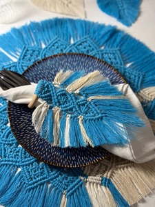 Artistic Blue Macrame Handmade Boho <b>Table</b> <b>Mats</b> Dining <b>Table</b> Placemats Perfect For Plates Bowls Cups And Cutlery Setup From India - Product Image 5