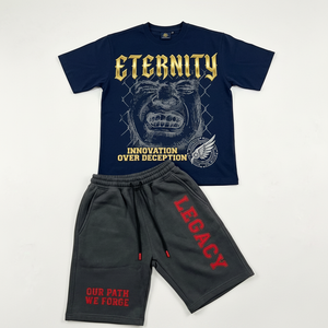 Conjunto de Dos Piezas de Ropa Urbana para Hombre Eternity, Camiseta y Pantalones Cortos de Algodón con Estampado Gráfico y Cierre con Cordón, Ropa Casual de Verano - Product Image 1