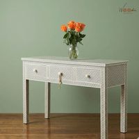 Table console moderne en nacre incrustée faite à la main, table d'entrée, table d'appoint ottoman avec tiroirs pour salon, villa, chambre à coucher