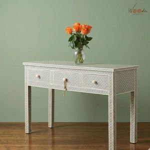 Handmade Mother of Pearl Inlay <b>Console</b> <b>Table</b> Modern Entryway <b>Desk</b> Ottoman Side <b>Table</b> with Drawers for Living Room Villa Bedroom - Product Image 2