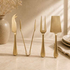 Gold Finished <b>Cheese</b> Knife <b>Set</b> with Tongs and Fork Durable Metal Serving Tools for Kitchen Use - Product Image 1