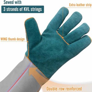 Gants de soudure en cuir pleine fleur et croûte de cuir, nouveau design, avec logo personnalisé, résistants à l'abrasion et à la chaleur, pour la lutte contre les incendies, la grillade et le barbecue - Product Image 4