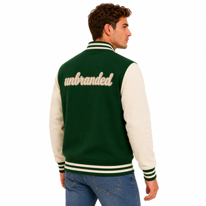 Unbranded Unisex Green Varsity <b>Jacket</b> Breathable 300g <b>Fleece</b> <b>Lined</b> Casual Winter Wear Regular Fit Stand Collar - Product Image 4