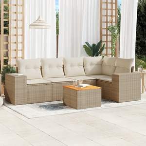 Conjunto de Sofá Grande de Ratán Sintético PE Beige para Jardín con Fundas Extraíbles - Product Image 1