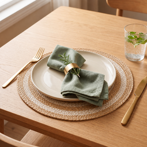 Set de table rond en jonc de mer tressé, couleur unie traditionnelle, beige naturel, pour la décoration de la salle à manger à la maison et à l'hôtel - Product Image 1