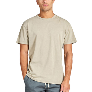 T-shirt pour homme en coton 100% à manches courtes et col rond, beige, coupe classique, couleur unie, respirant, écologique, séchage rapide, tricoté - Product Image 1