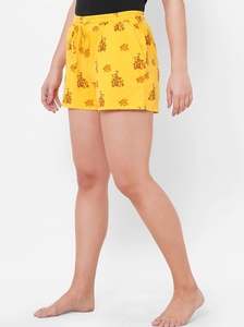 Shorts de Algodón Estampados Amarillos para Mujer, con Cintura Ajustable con Cordón, Tejido Casual, Transpirable, Corte Regular - Product Image 3